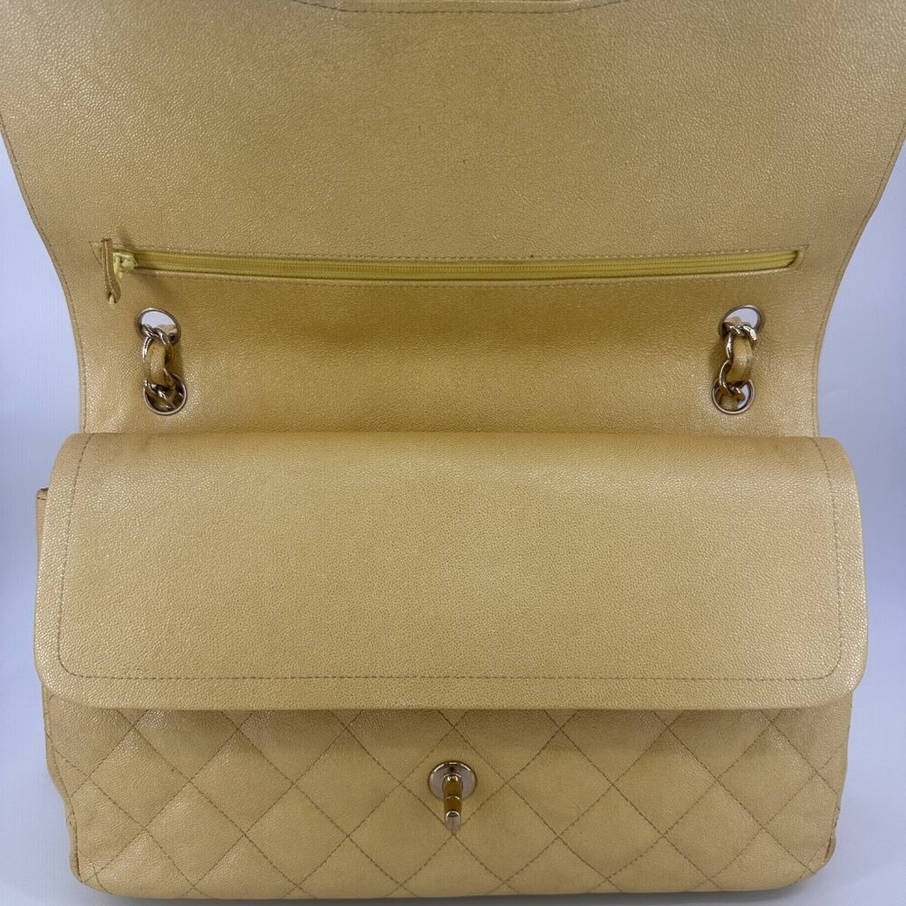 Chanel Yellow Iridescent Quilted Caviar Double Flap Bag - Picture 10 of 11